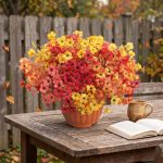 Artificial Violet Mums Flowers for Autumn Outdoor Decor, 12-Stem